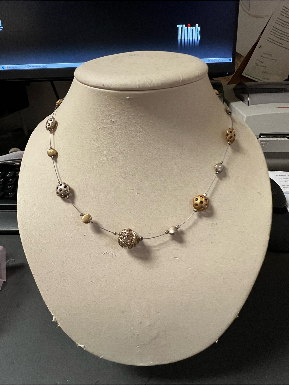 Gold and Silver Bead Necklace - Women's Two-Tone Elegant Pendant